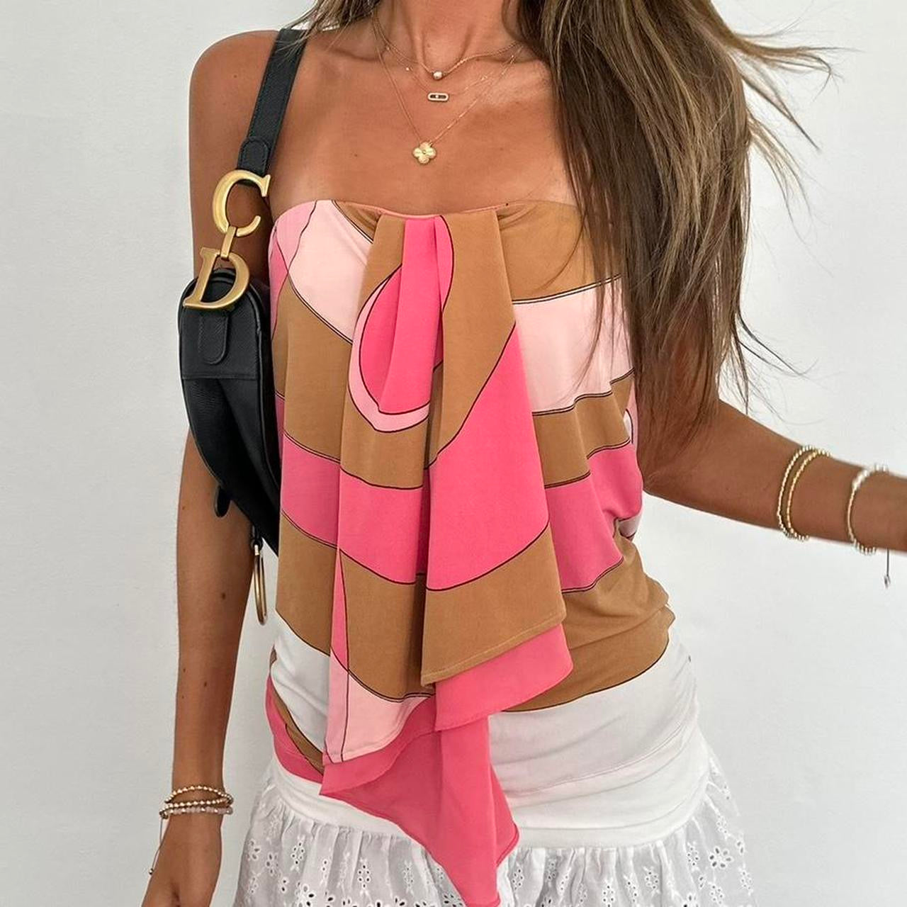 Vintage 2000’s strapless brown and pink top
