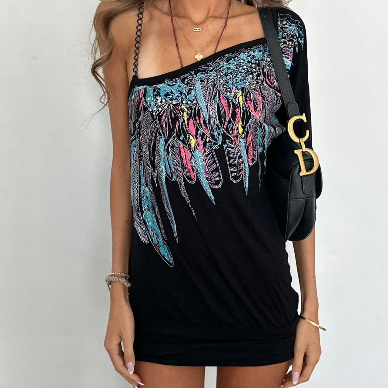 Vintage 00s feather pattern dress