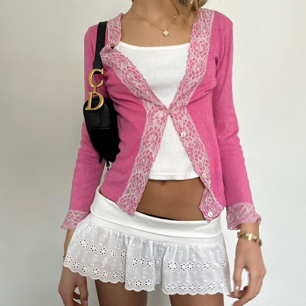 Vintage 90’s pink lace trim cardigan top