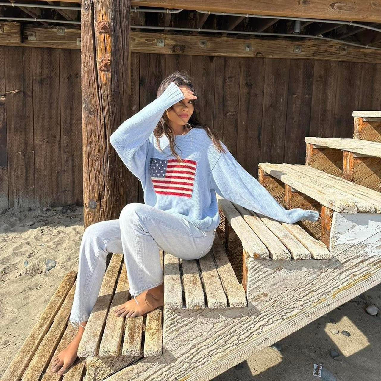 Vintage 90s Ralph Lauren blue cotton knit jumper