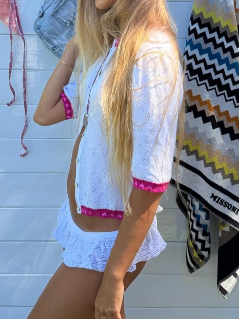 Vintage 00s white pointelle cardigan top