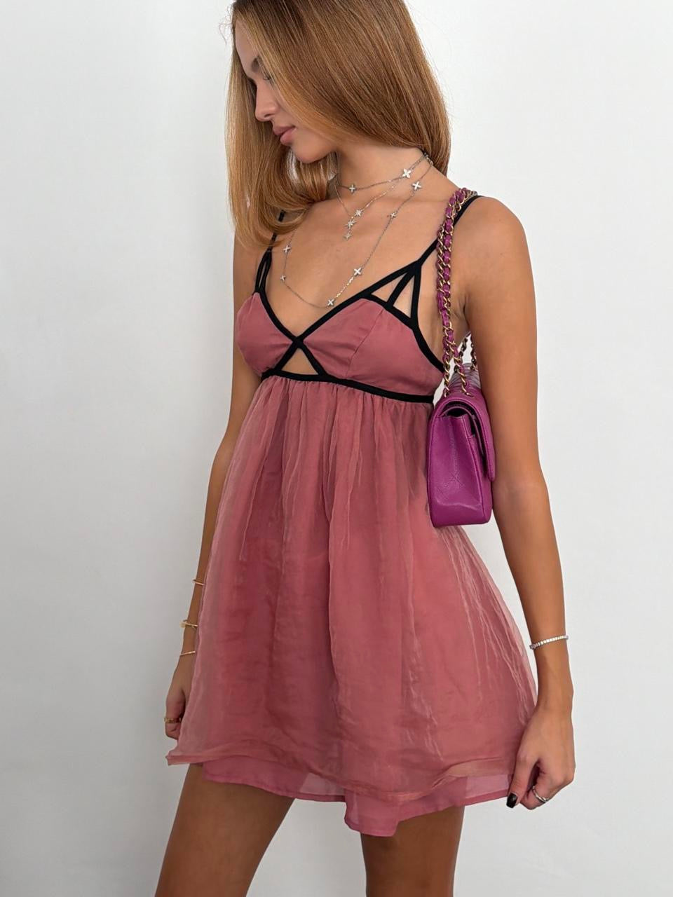 Vintage 00s blush pink floaty mini dress