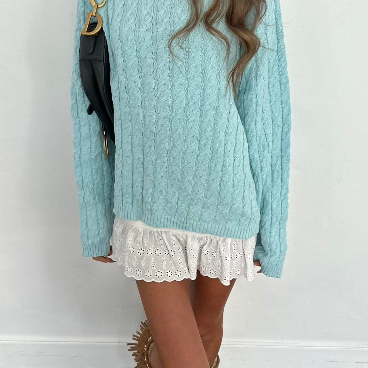 Vintage 2000s aqua blue cable knit sweater