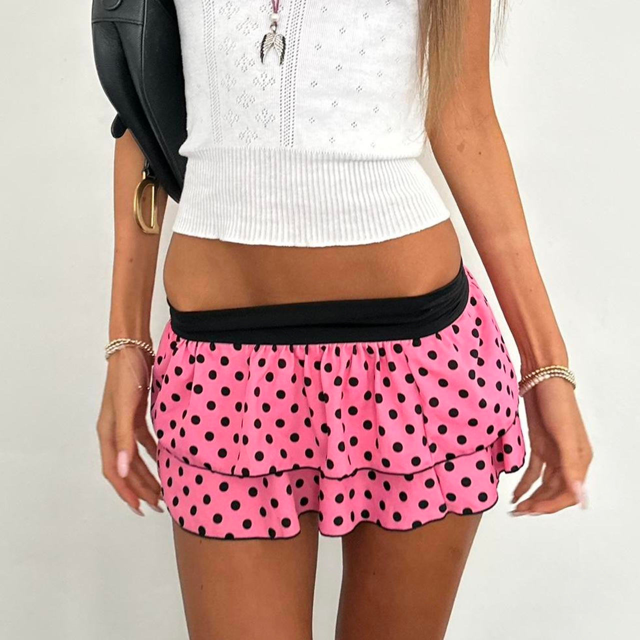Vintage 90’s pink and black polka dots mini skirt