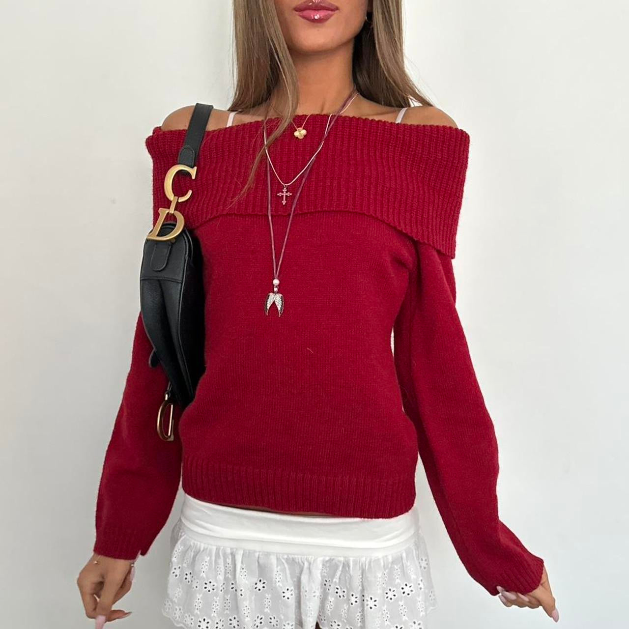 Vintage 2000’s off the shoulder red knit sweater