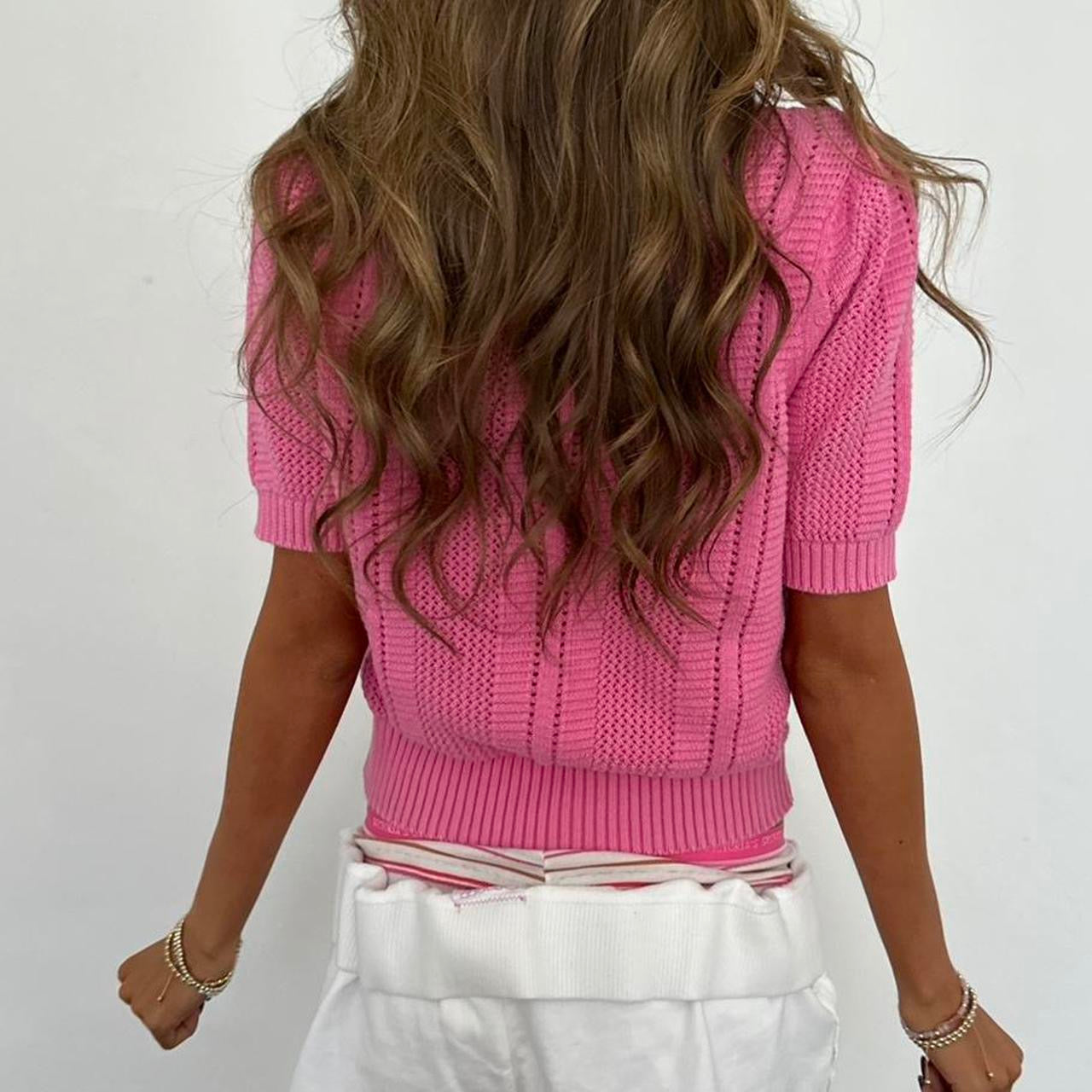 Vintage pink knit short sleeve cardigan top