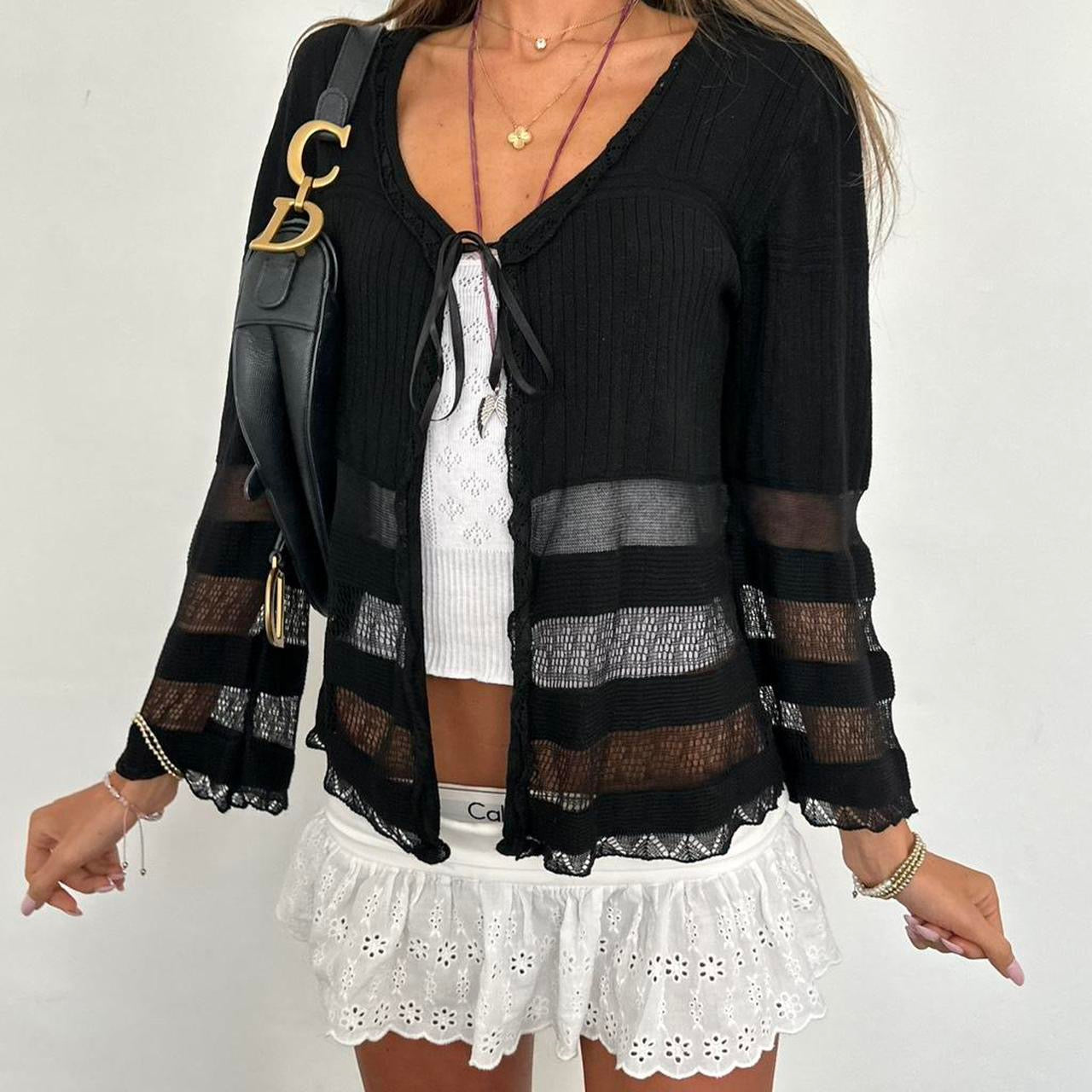 Vintage 2000s black tie up cardigan top