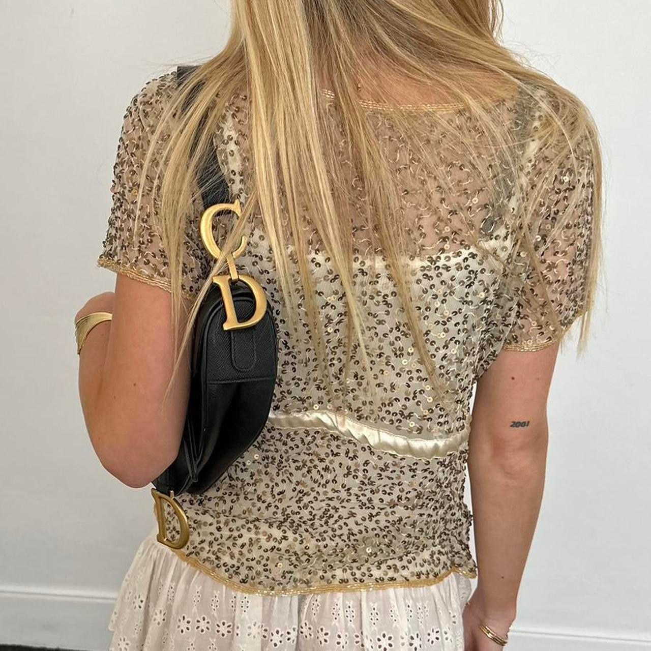 Vintage gold sequin tie up top