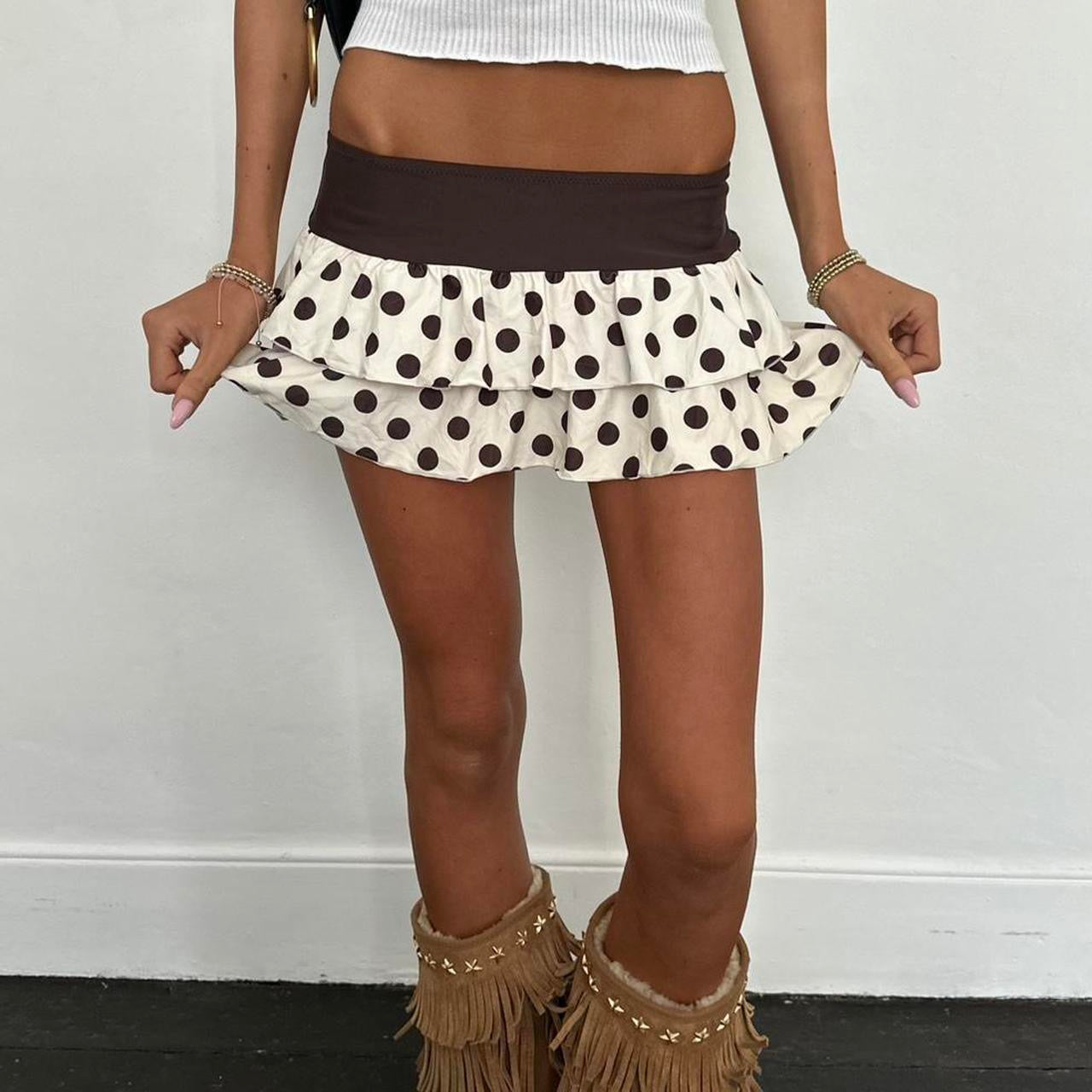 Vintage 90’s brown polka dot layered mini skirt