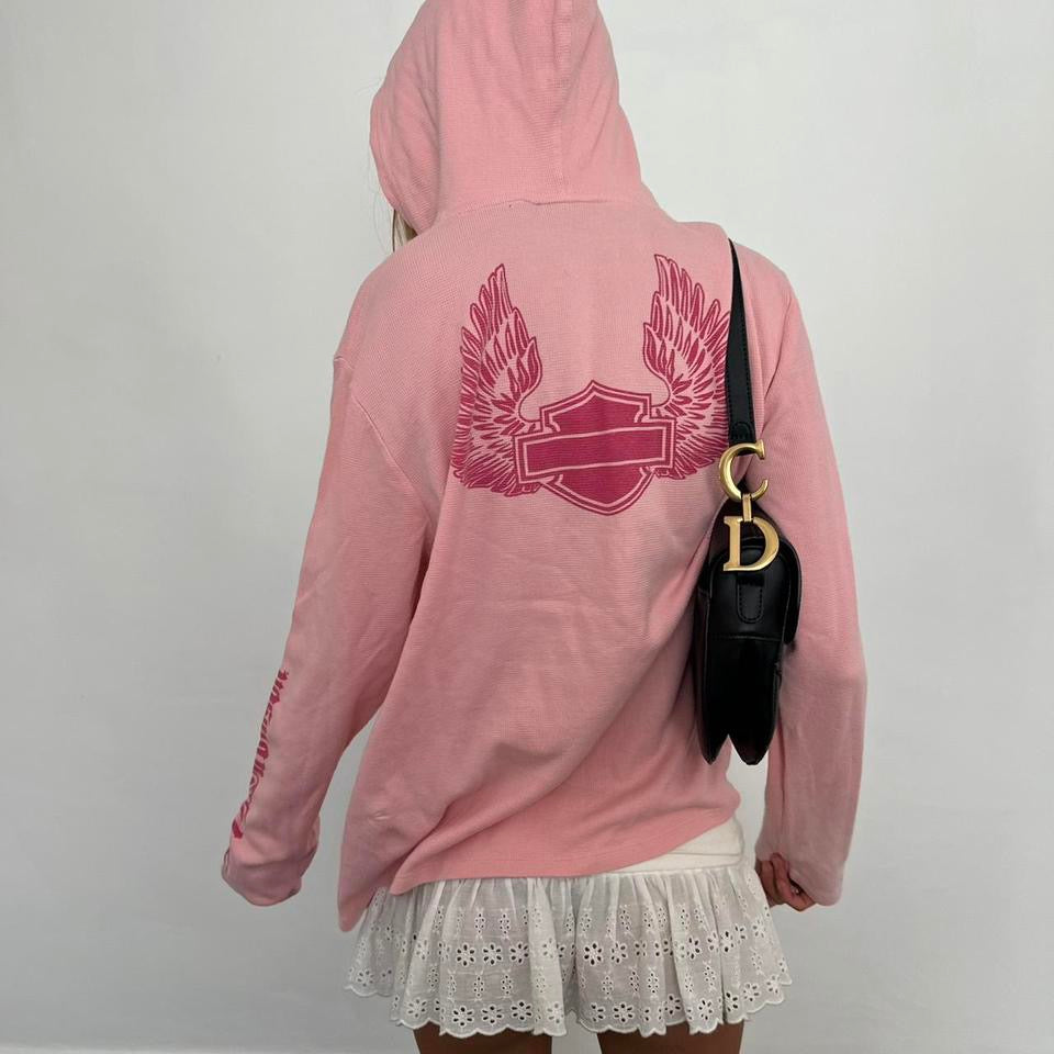 Vintage Harley Davidson pink long sleeves hooded sweater top