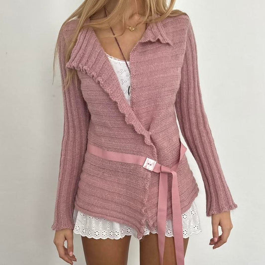 Vintage pink knit wrap cardigan