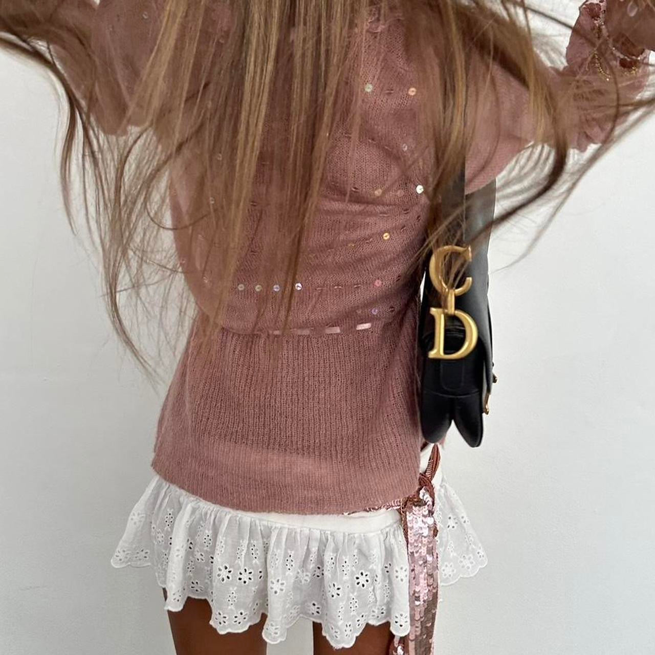 Vintage pink lace sequin tie up top