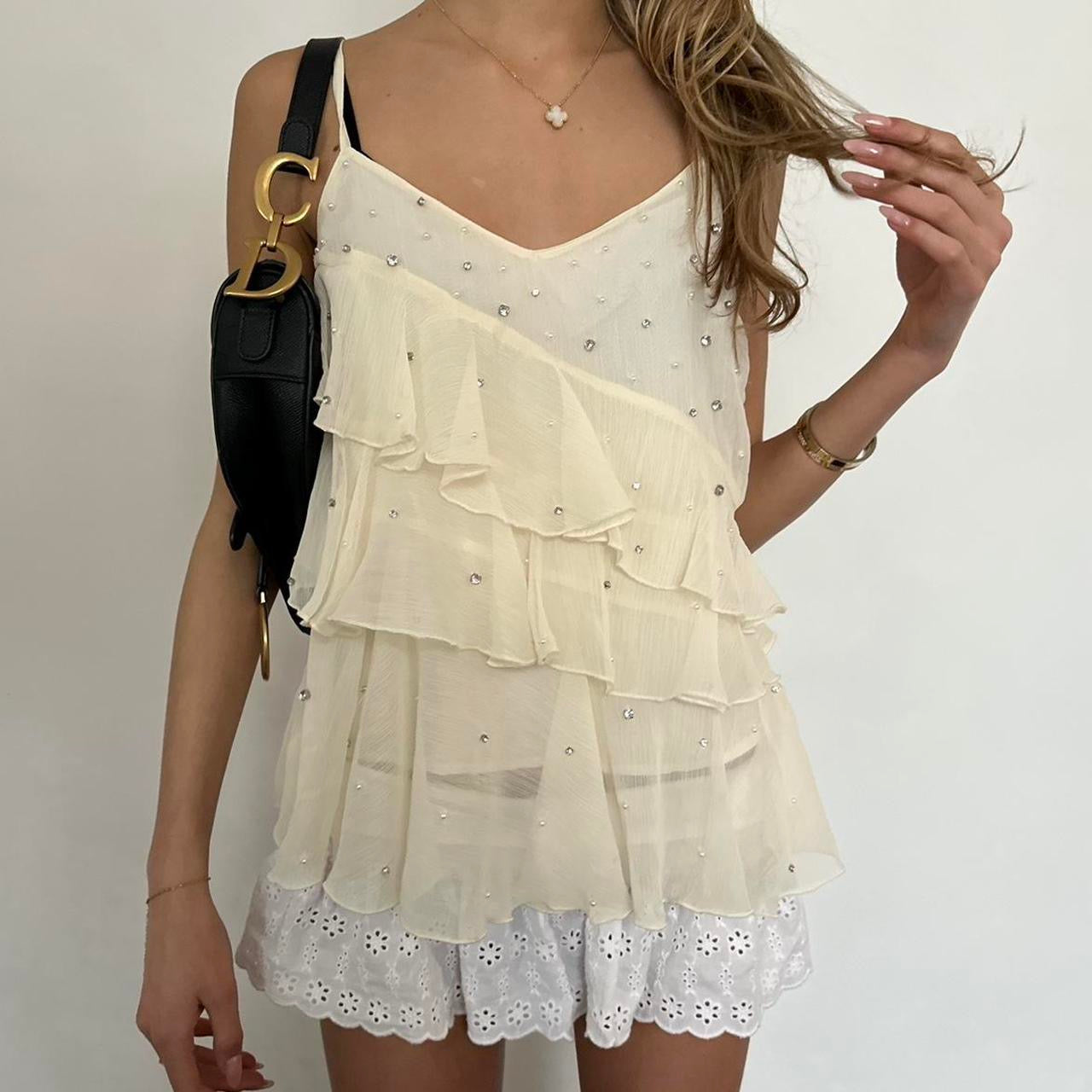 Vintage cream ruffle top