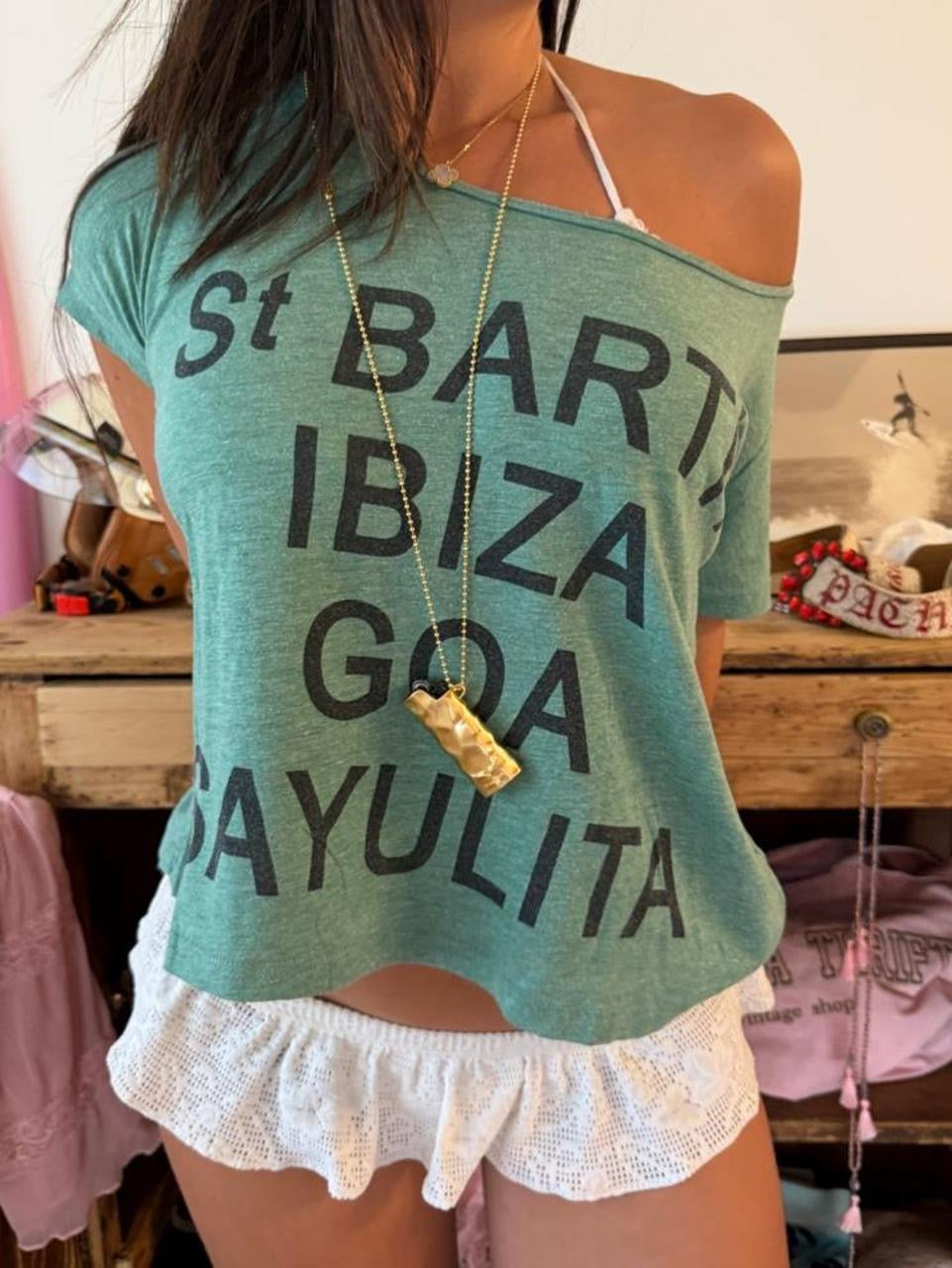 Vintage 00’s St Barth Ibiza Goa Sayulita vacay off shoulder fun top
