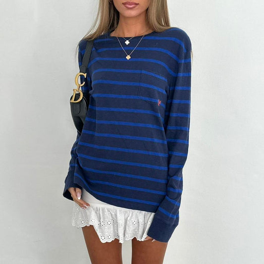 Vintage 00s Ralph Lauren blue long sleeve striped top