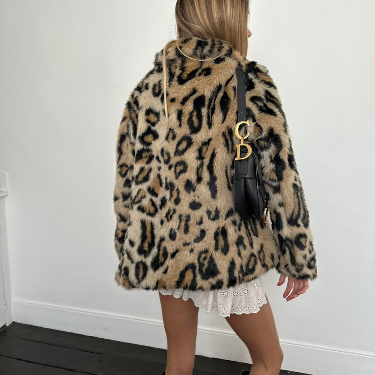 Vintage 2000’s animal print faux fur jacket