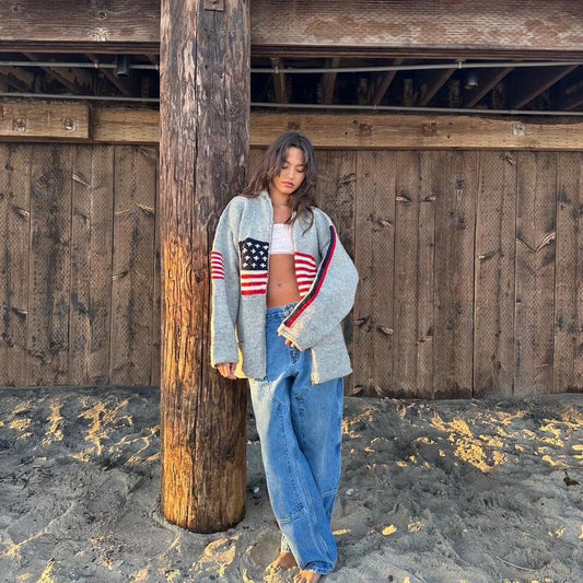Vintage 90s American Flag dreamy knitted jacket