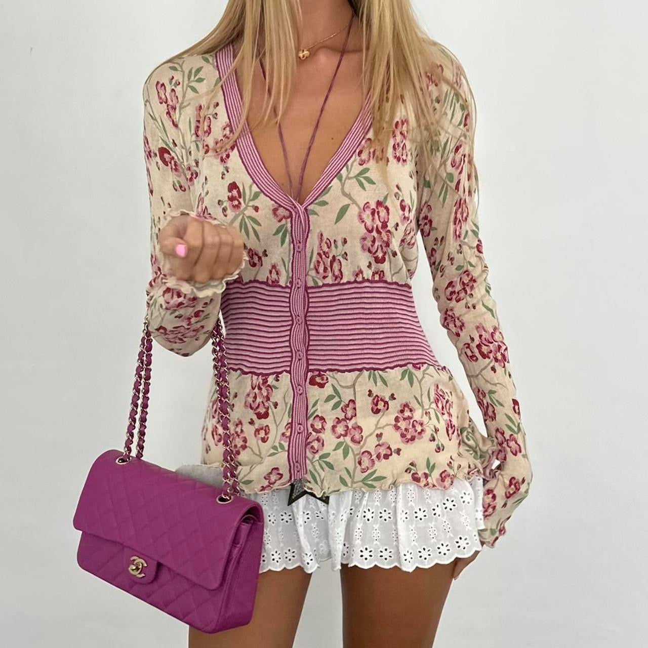 Vintage 2000’s floral and stripe cardigan