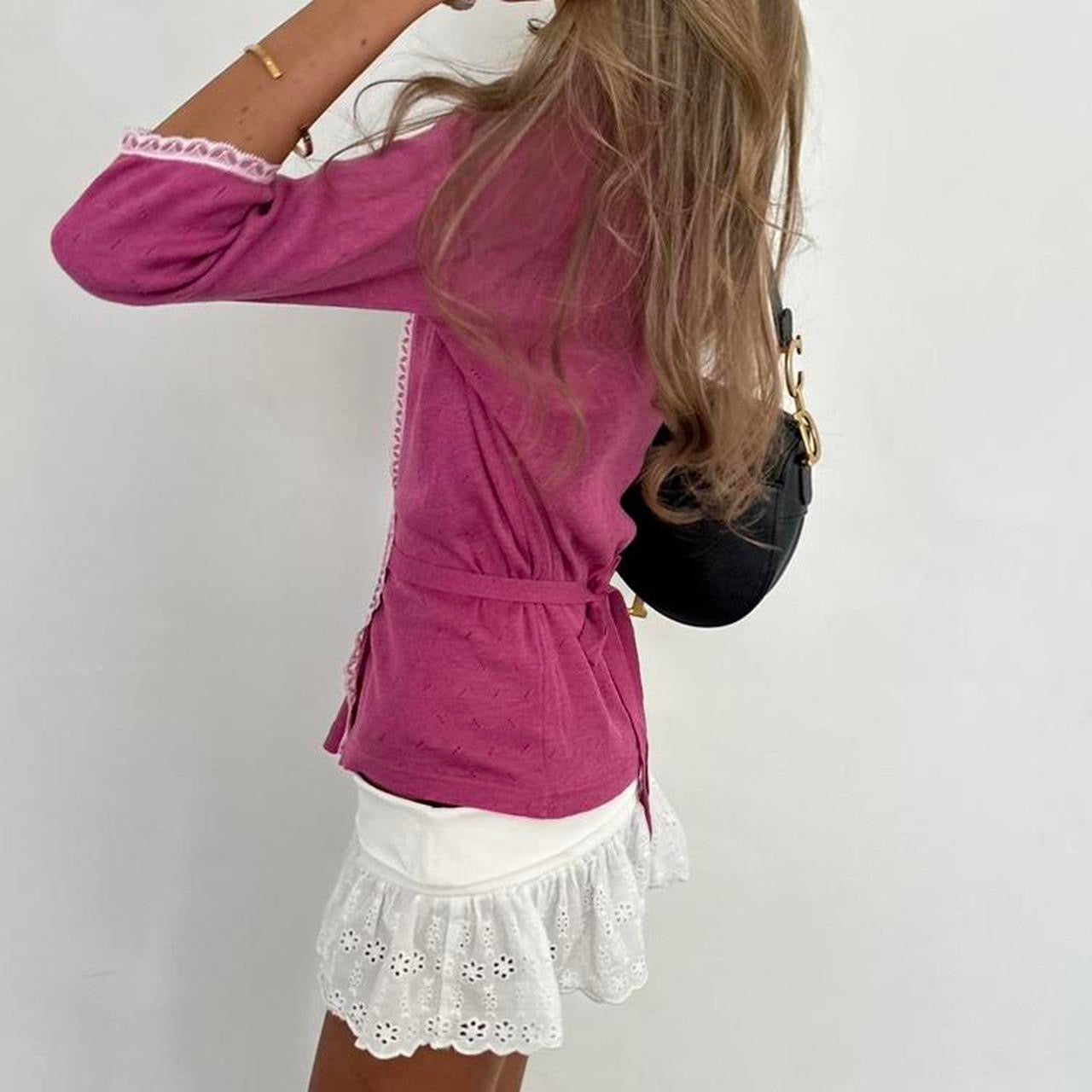 Vintage 00s pink pointelle soft long sleeve wrap top