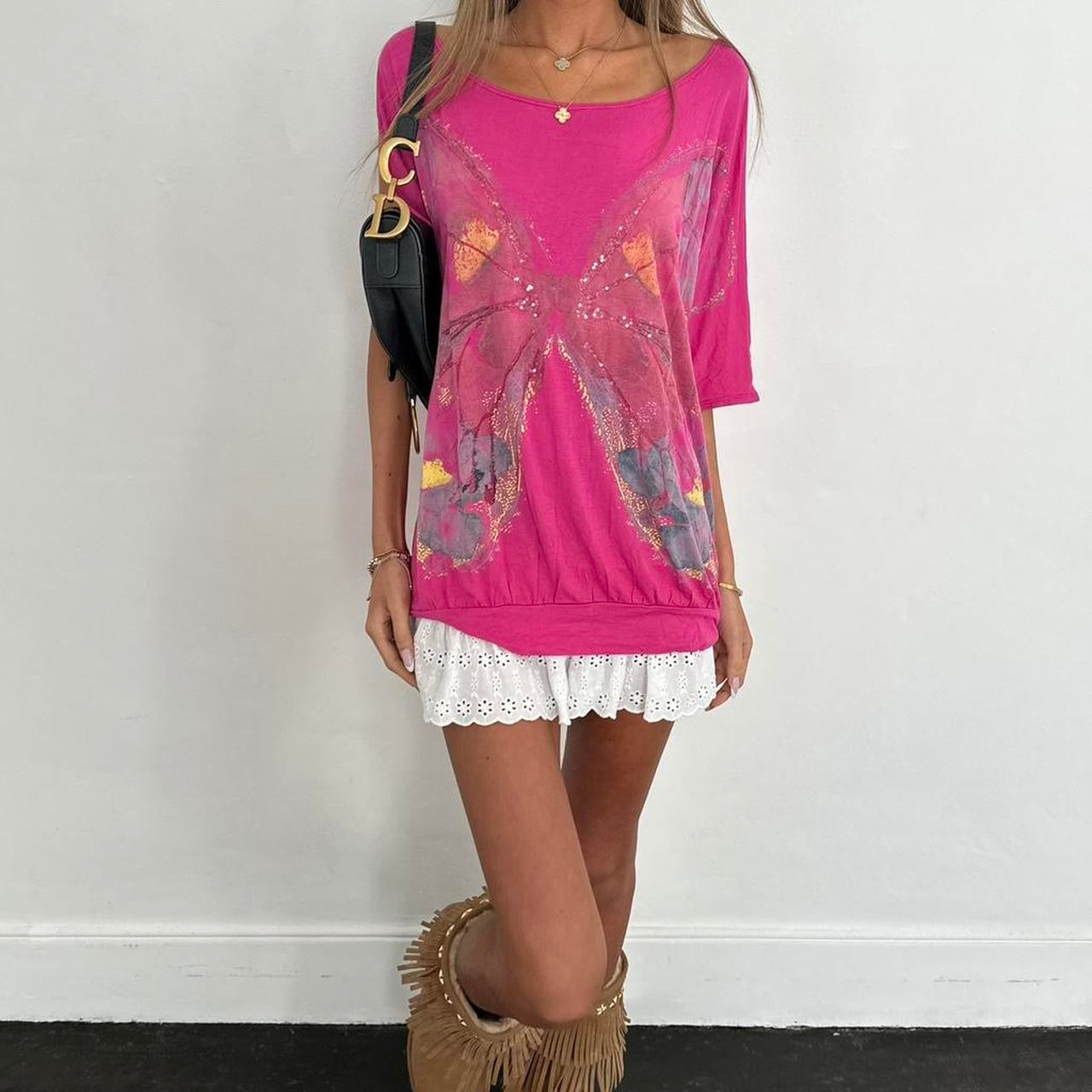 Vintage 00s pink butterfly oversized top