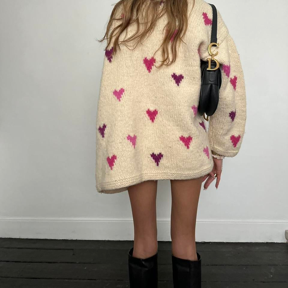 Vintage knitted pink heart pattern jacket