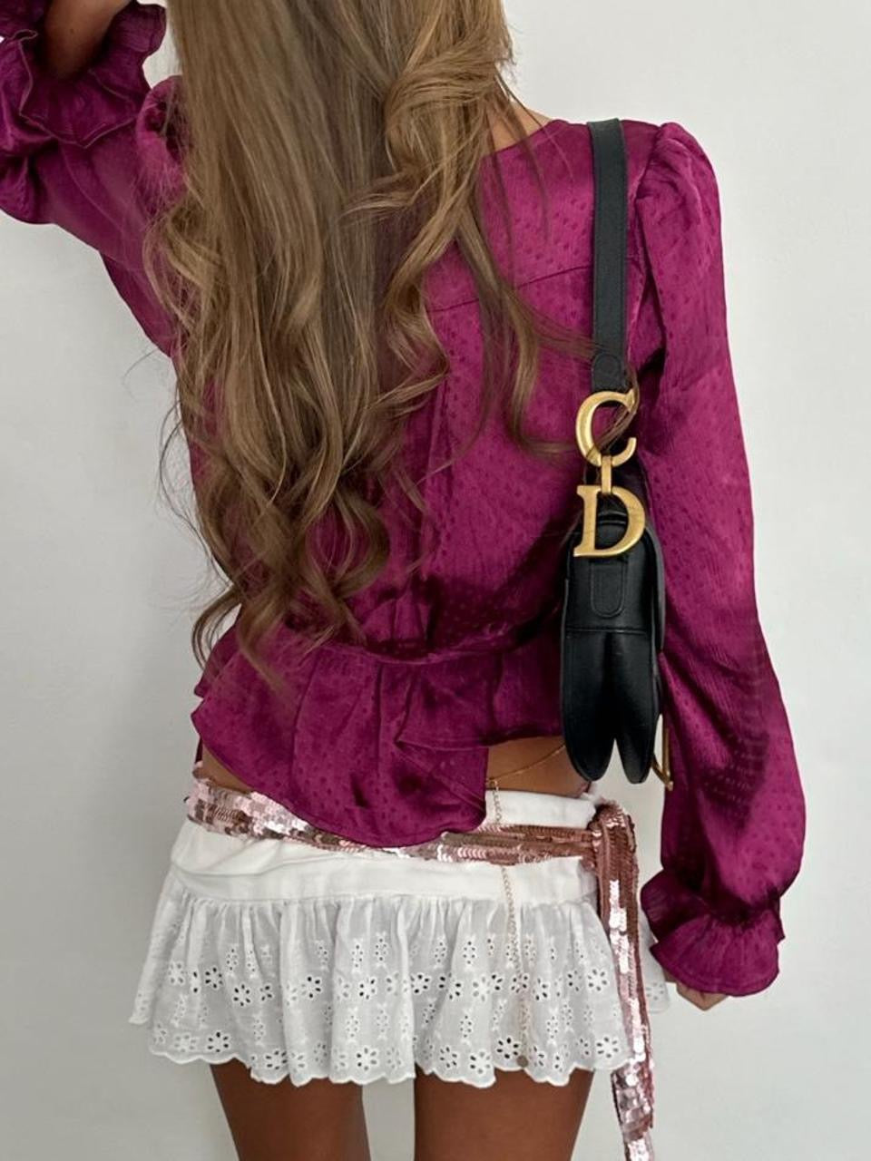 Vintage 00’s pretty long sleeve dark pink wrap up top