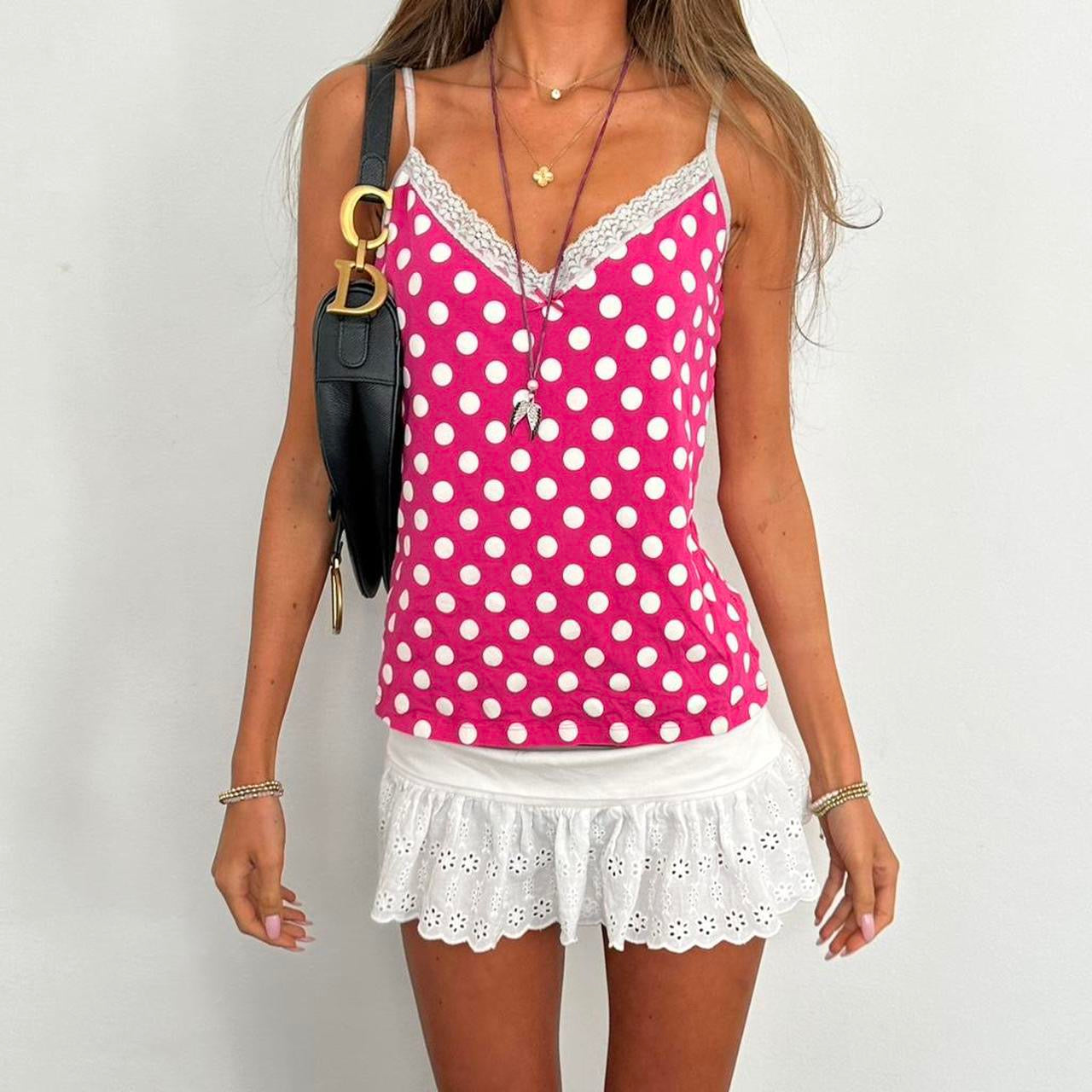 Vintage 2000’s pink polka dot top