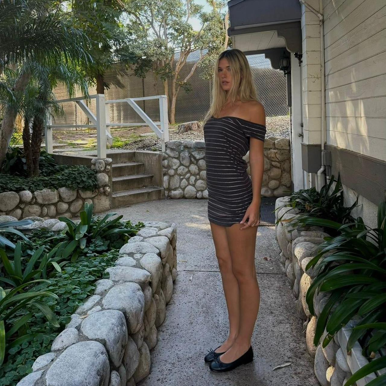 Vintage 90’s off the shoulder striped mini dress