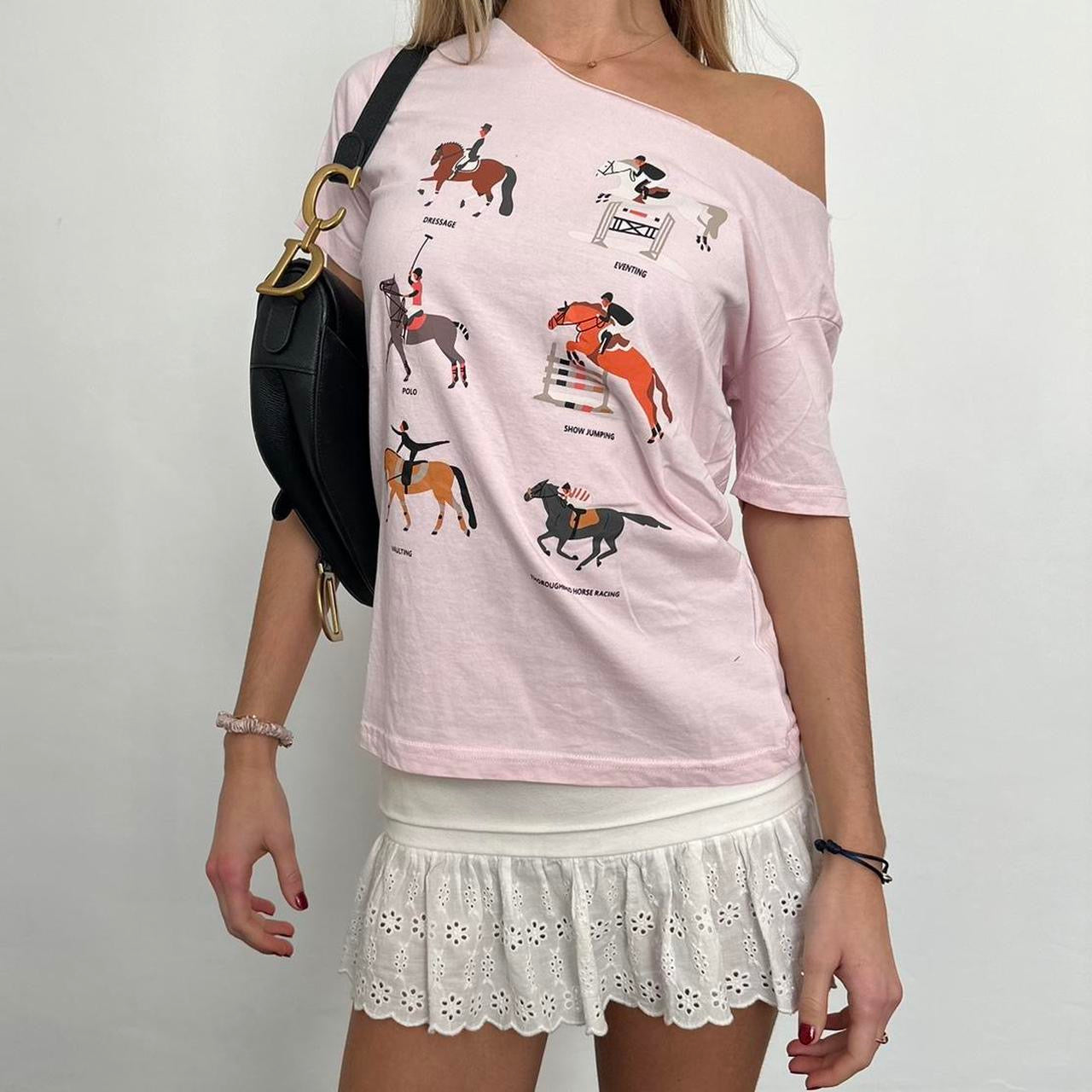 Vintage horse girl pink top