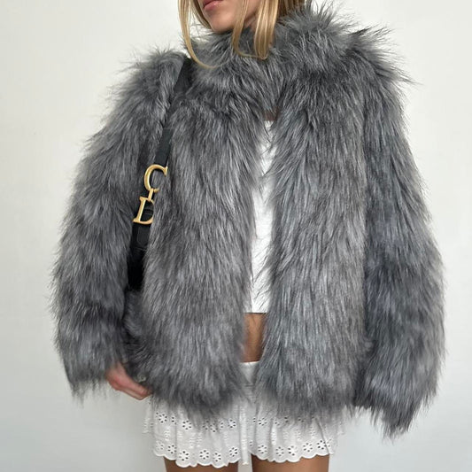 Vintage 2000’s grey faux fur jacket