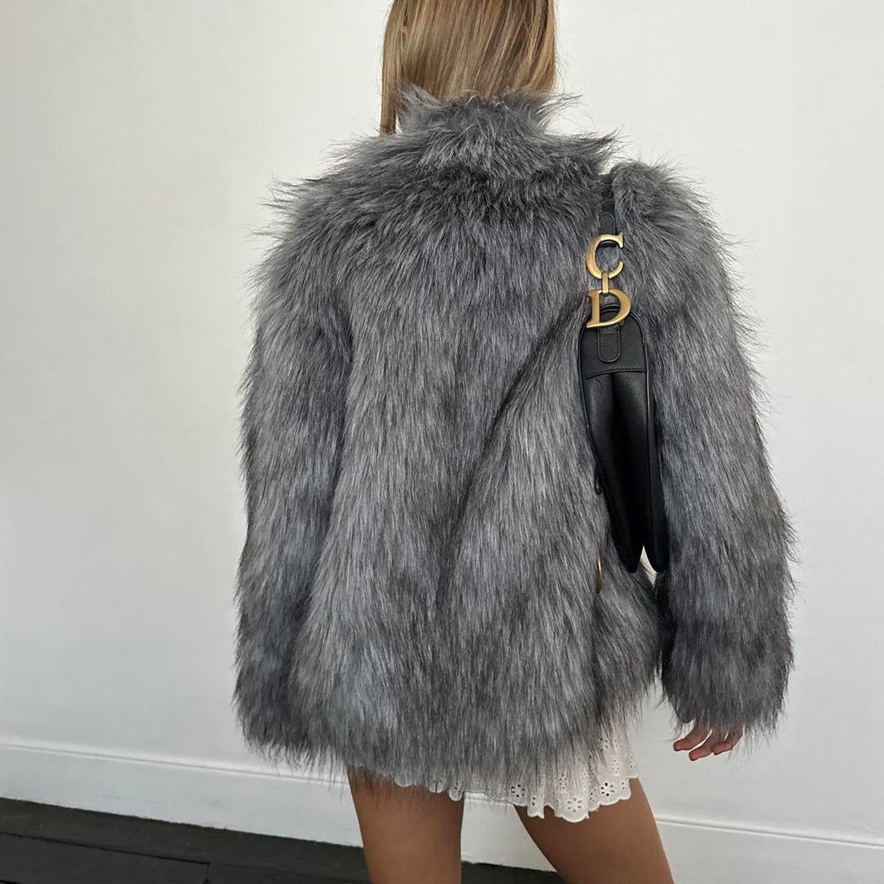 Vintage 2000’s grey faux fur jacket