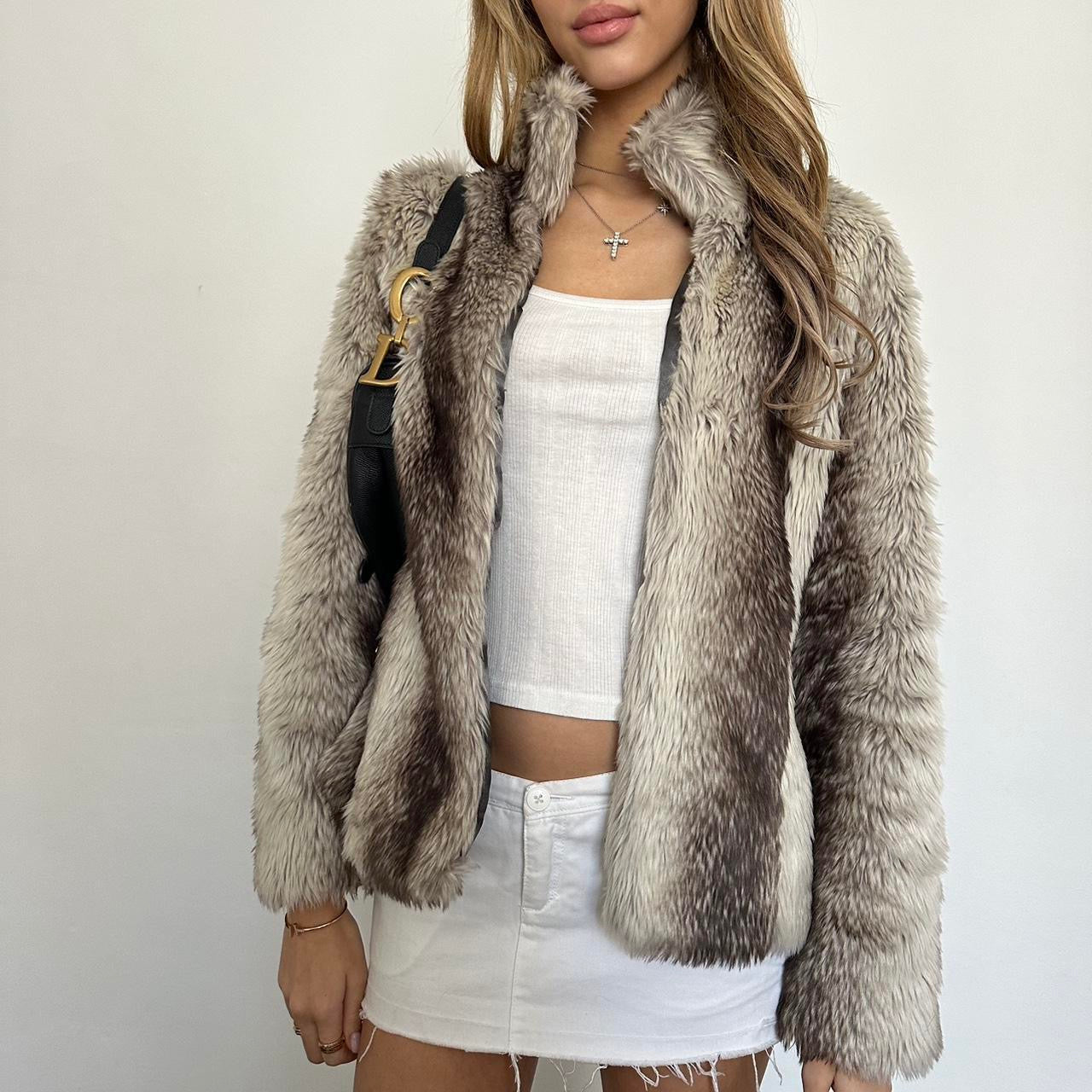 Vintage 2000’s grey faux fur jacket