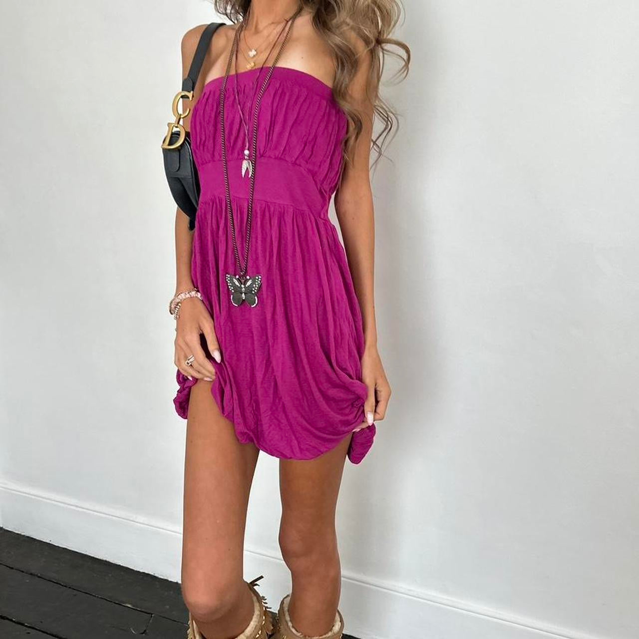 Vintage 00s dark pink strapless dress