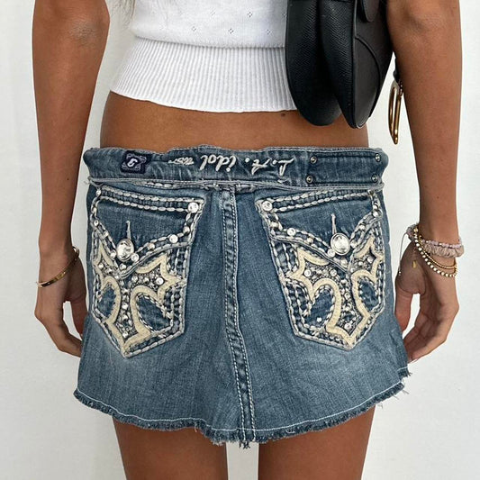 Vintage 90’s cross patch denim mini skirt