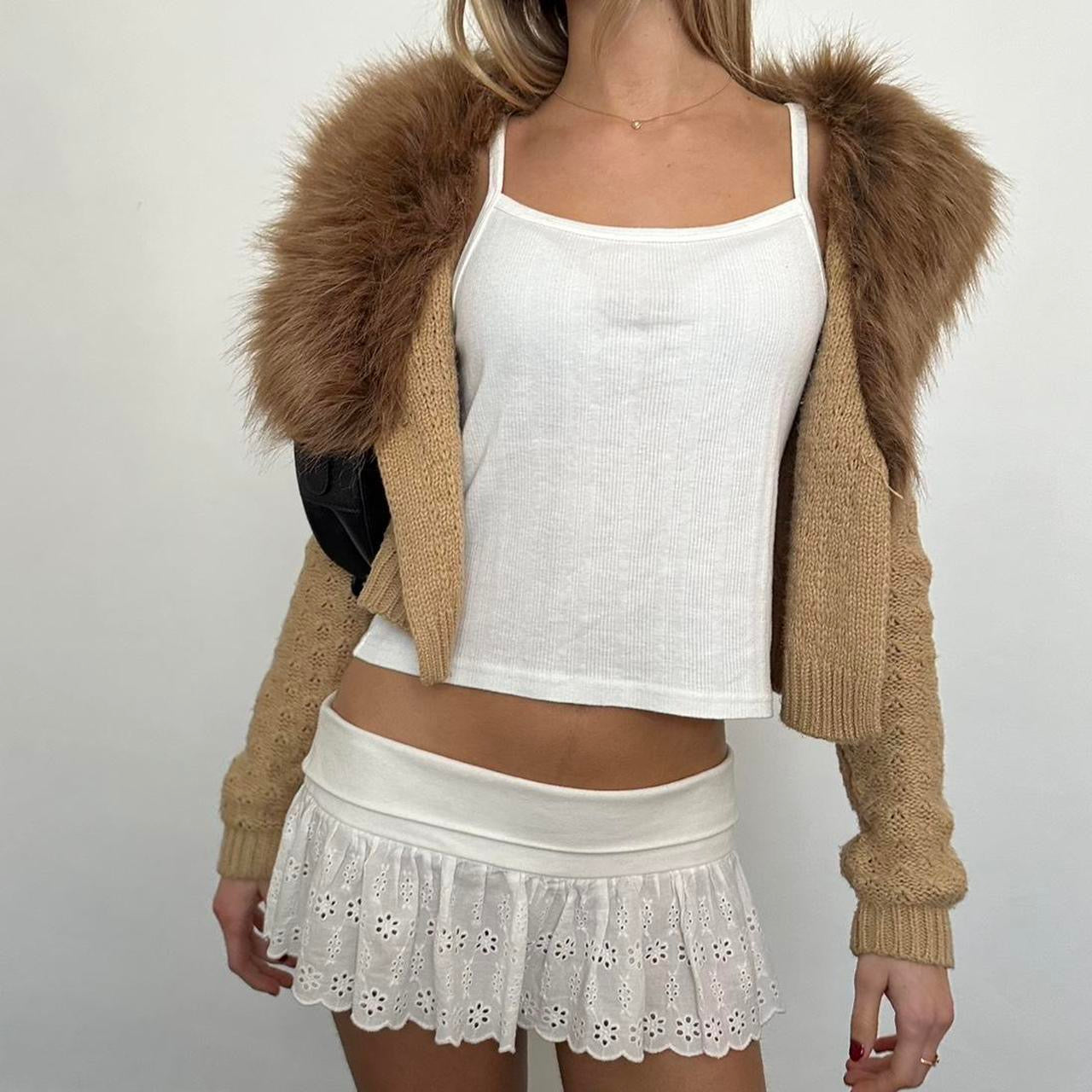 Vintage 90’s faux fur tan cropped cardigan