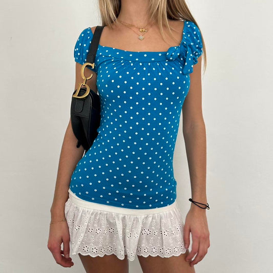 Vintage 2000s blue polka dot babydoll top