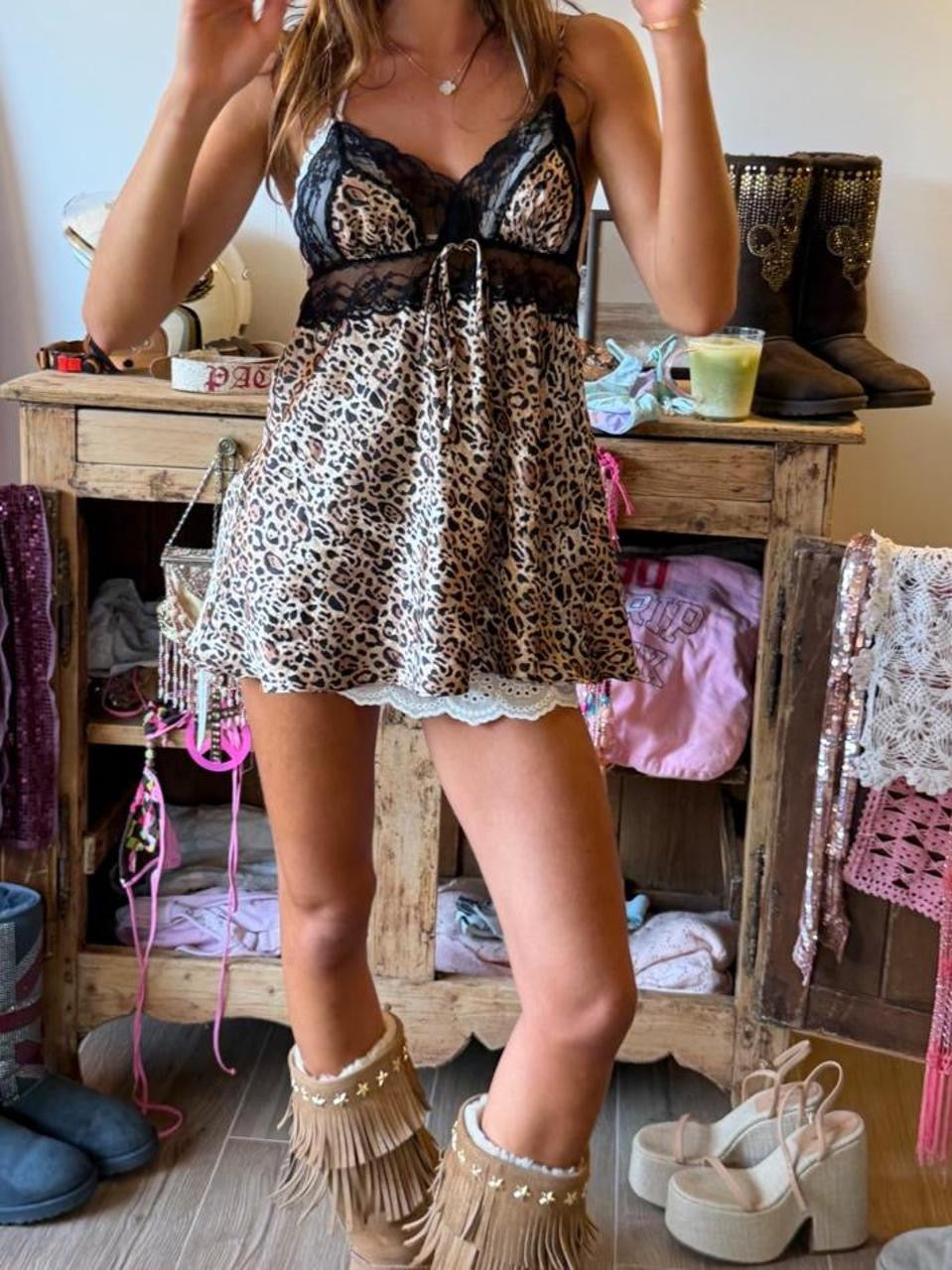 Vintage 00’s leopard print babydoll Victoria’s Secret top