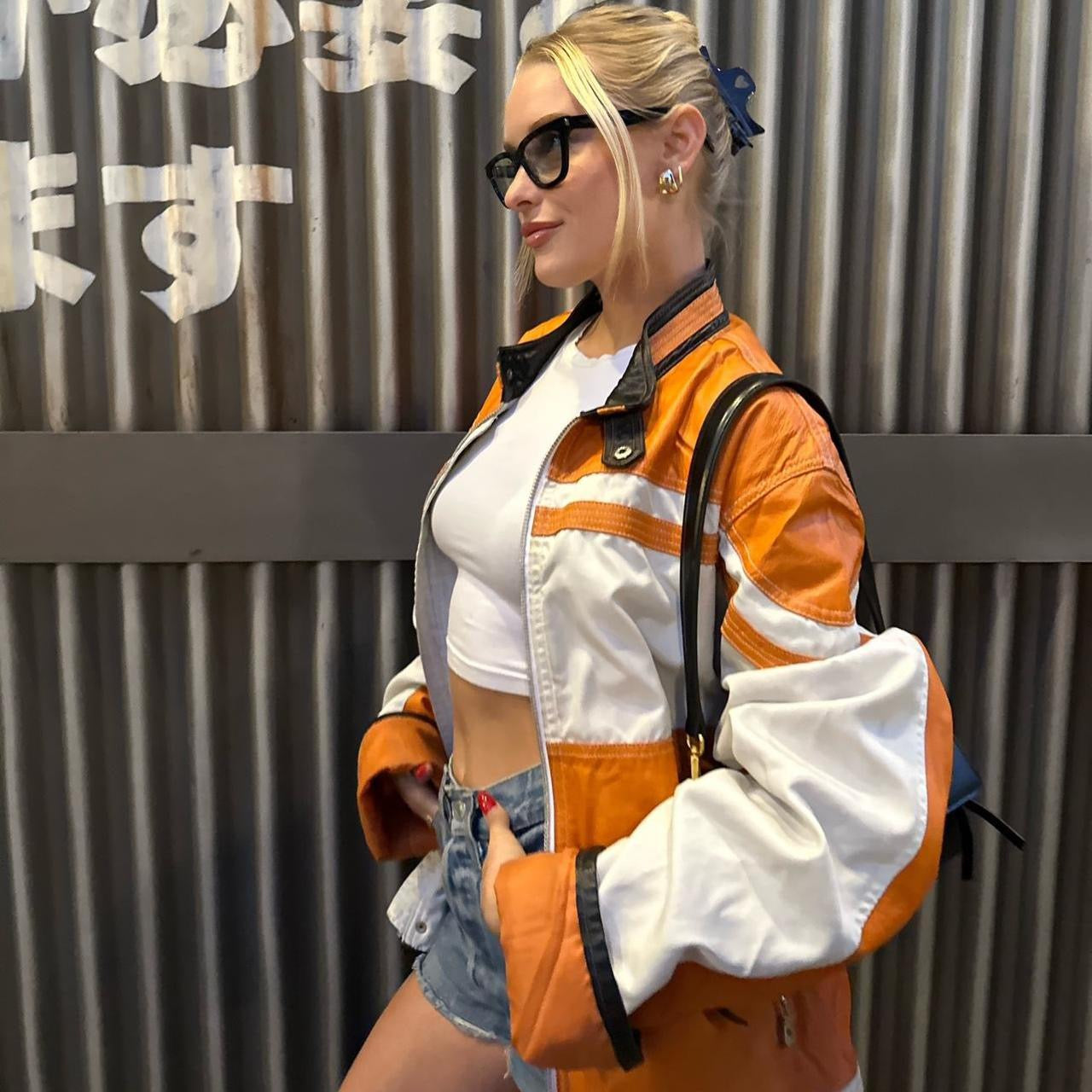 Vintage 90s orange genuine leather jacket 🧡