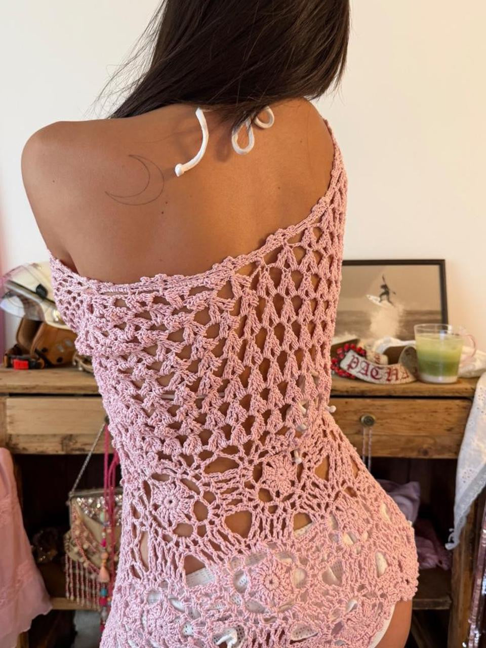 Vintage 00’s pink crochet long sleeve layering top