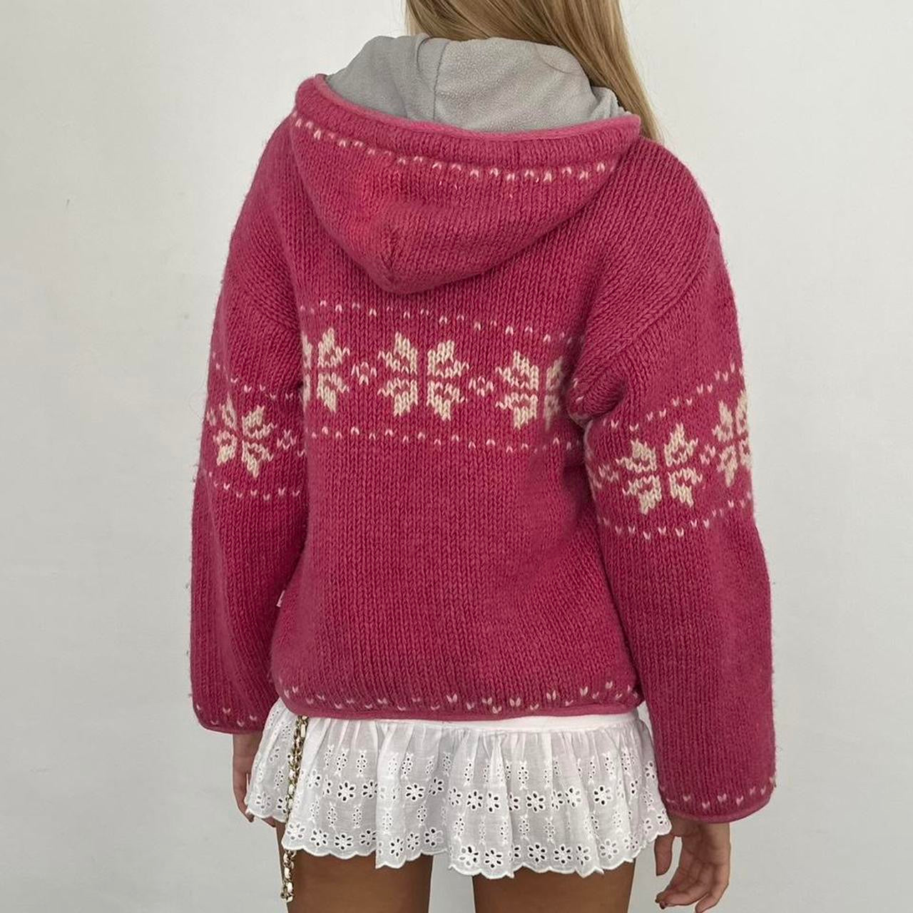 Vintage pink snowflake knit zip up jacket