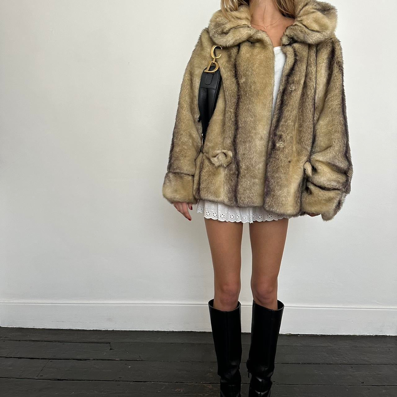 Vintage 2000’s brown & tan faux fur jacket