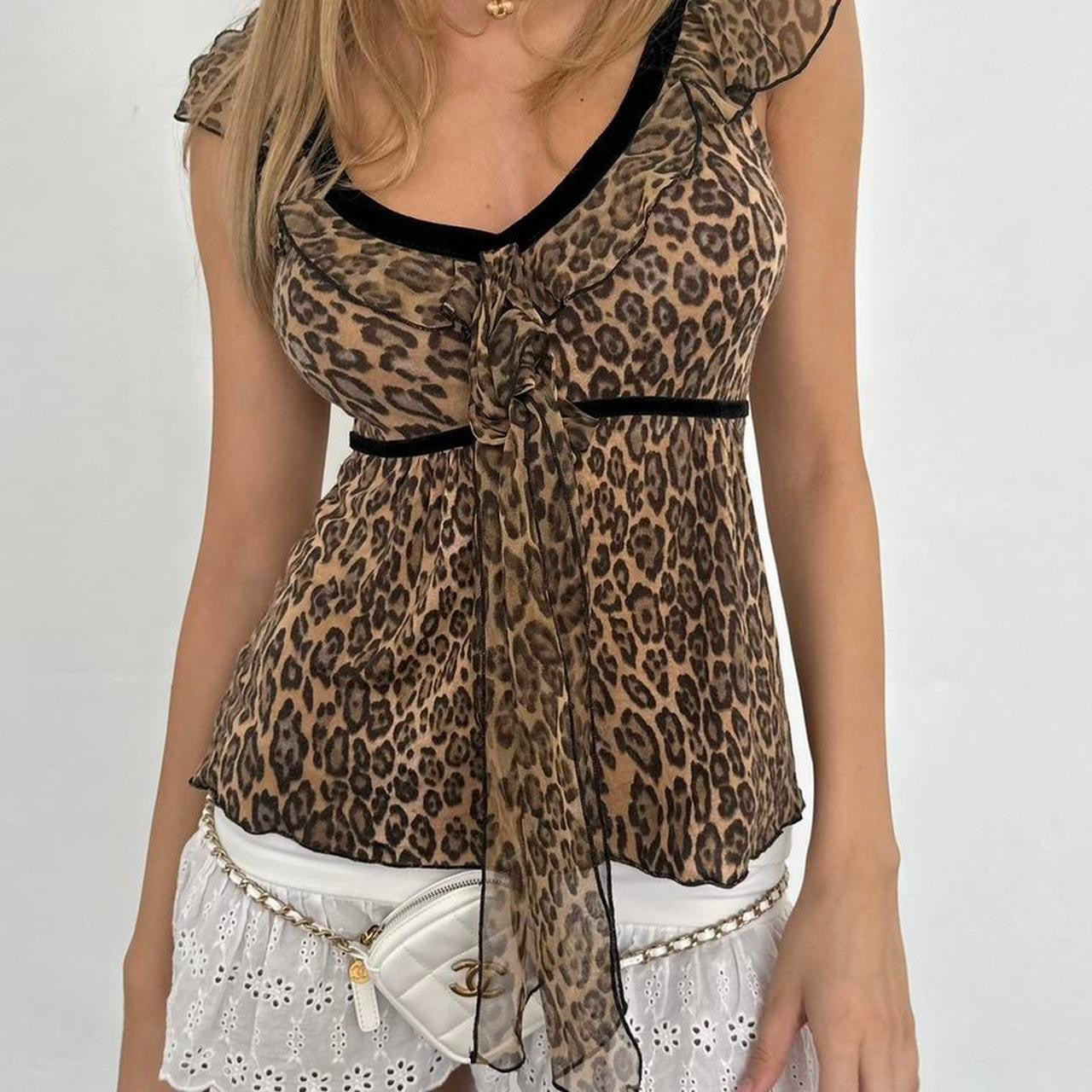 Vintage 2000’s leopard print top with ruffle trim
