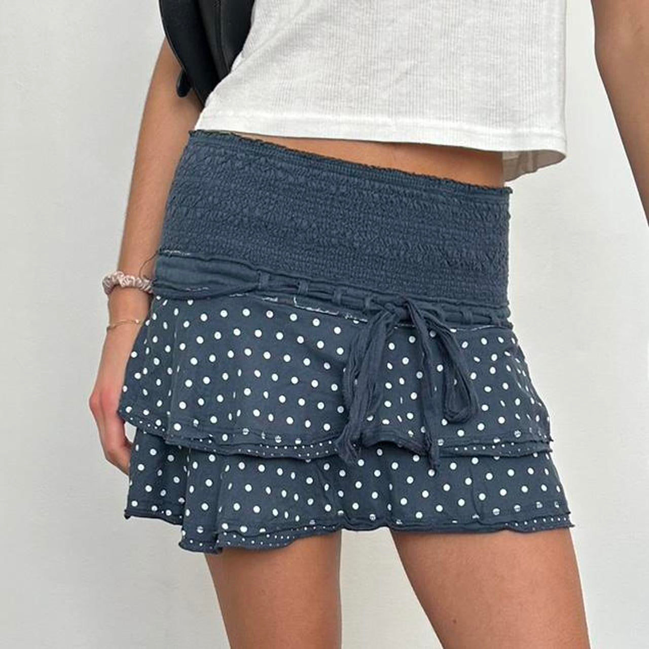 Vintage 2000s navy polka dot mini skirt