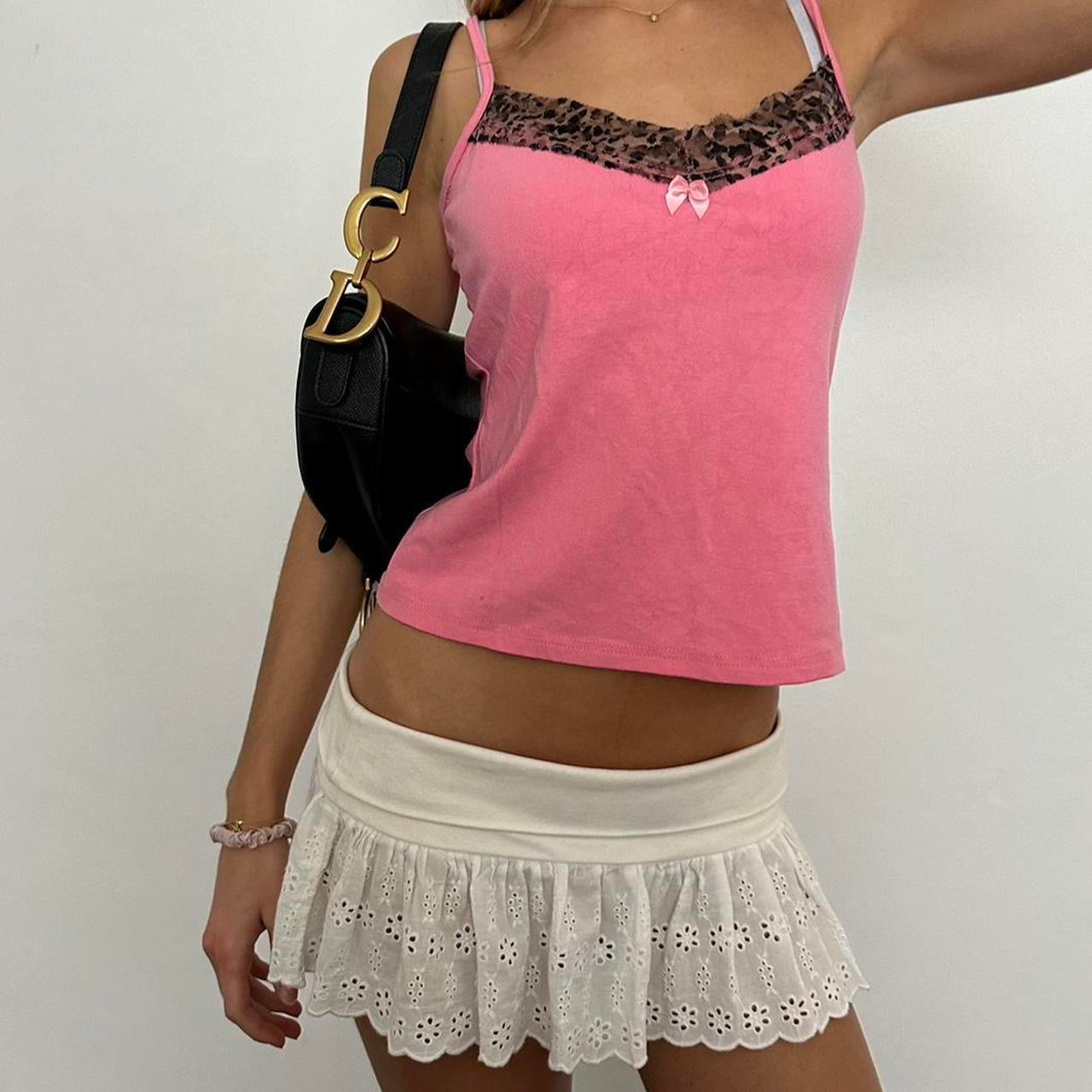 Vintage 90’s pink and leopard lace cami top