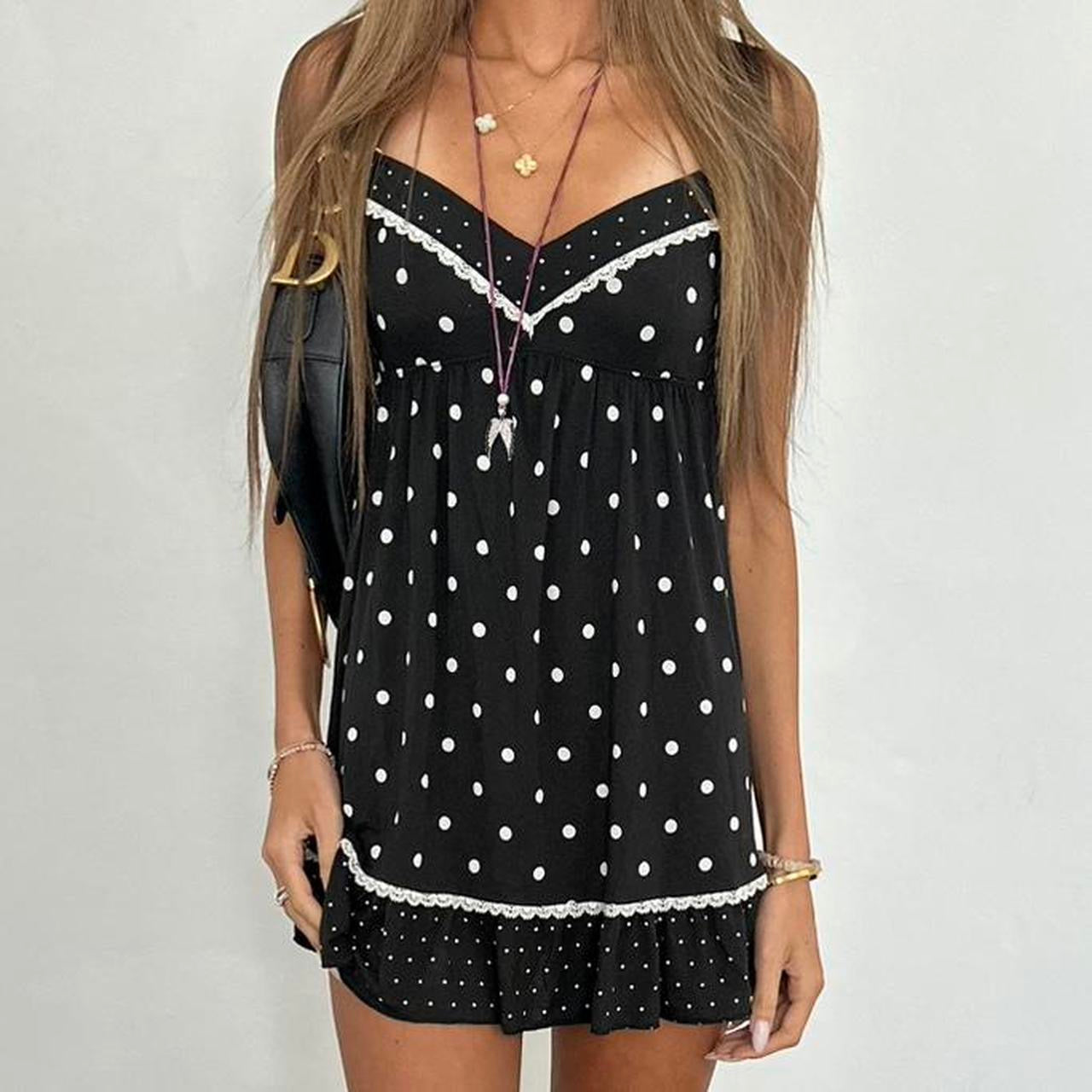 Vintage 00s Victoria’s Secret black polka dot mini dress