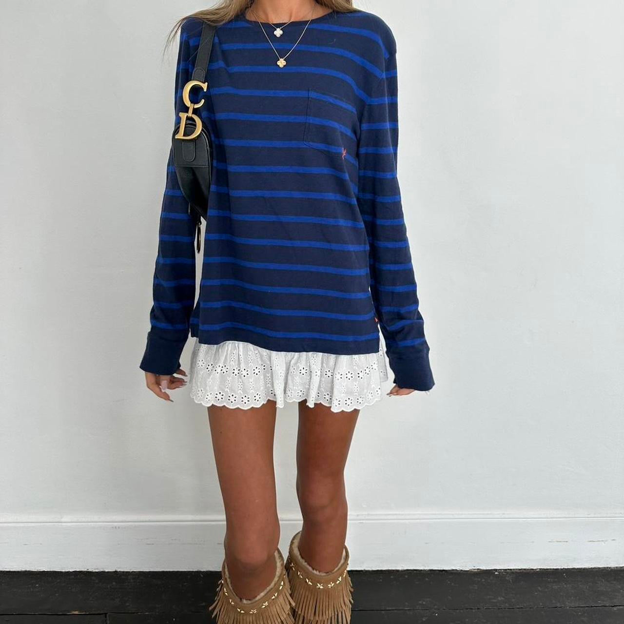 Vintage 00s Ralph Lauren blue long sleeve striped top