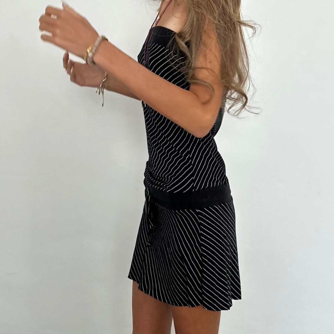 Vintage 00s black striped strapless dress
