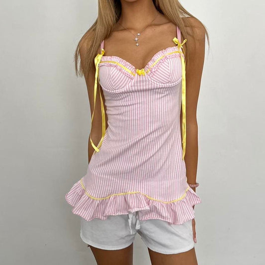 Vintage pink striped babydoll top