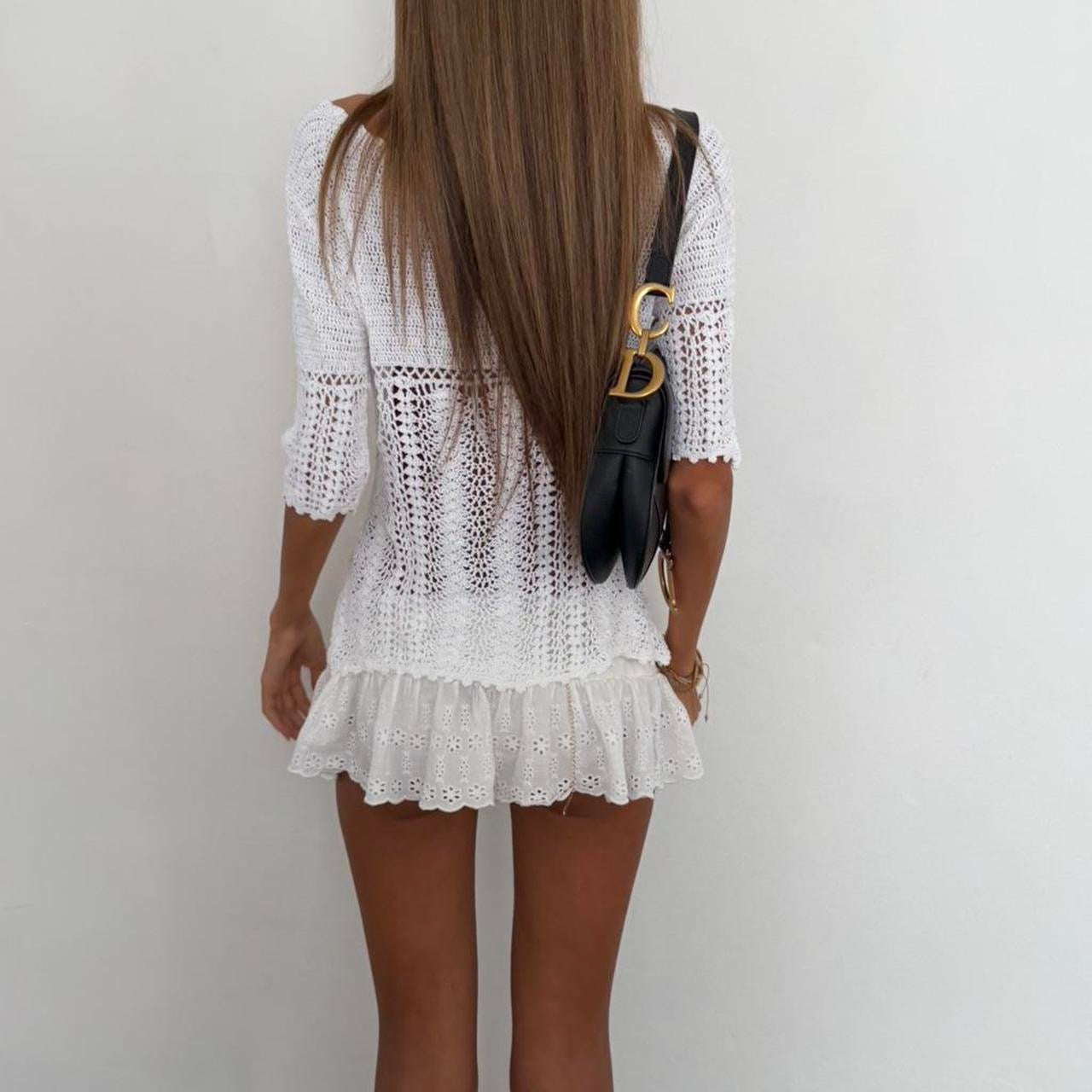 Vintage 00s white embroidered cardigan top