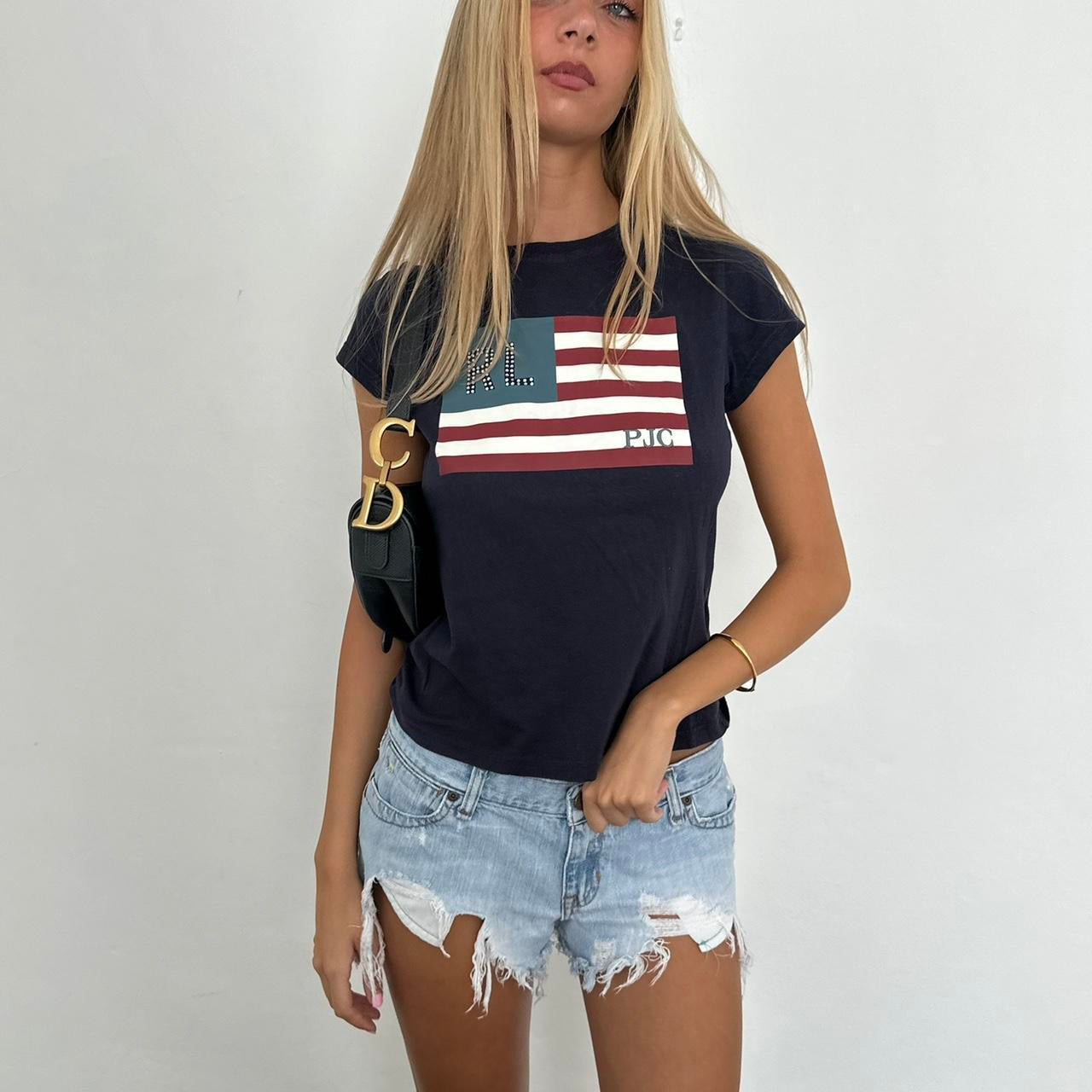 Vintage Ralph Lauren American flag navy baby tee